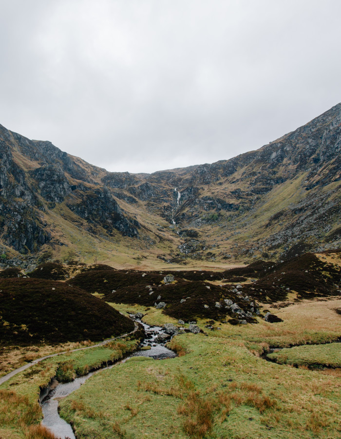 Scenic valley of Corrie Fee in the Angus Glens
