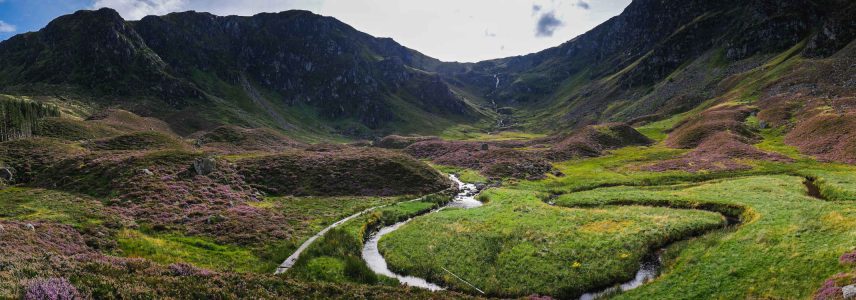 Panorama of Glen Clova in the Angus Glens in of Scotland