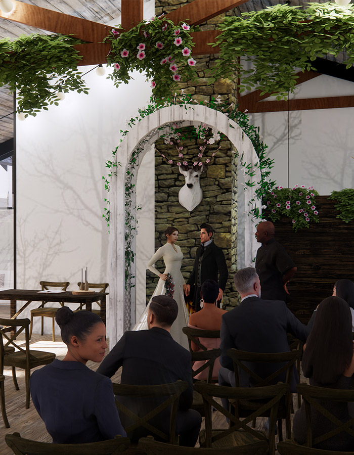 A wedding ceremony in The Glen Clova Hotel Wedding Barn