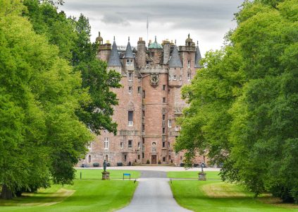View of Glamis Castle through the trees
