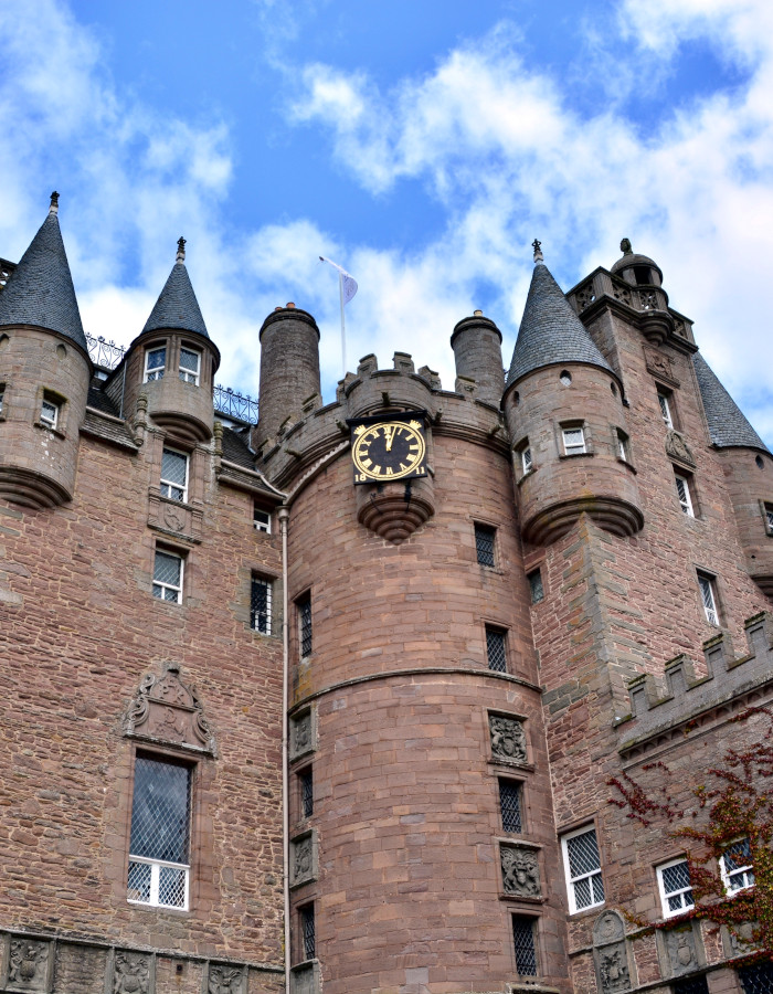 Clock tower at Glamis Castle in Scotland