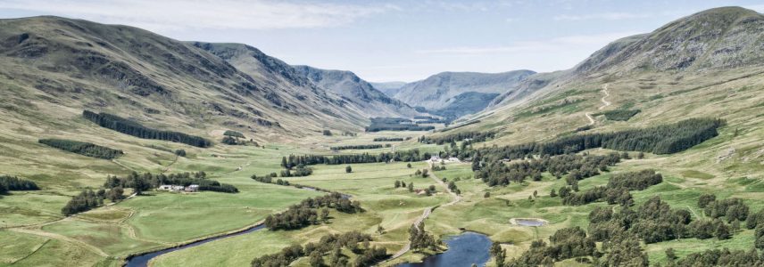 Aerial view of Glen Clova Scotland