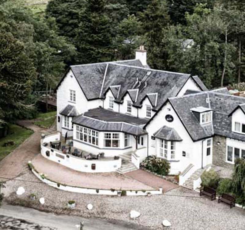 Aerial view of the Glen Clova Hotel
