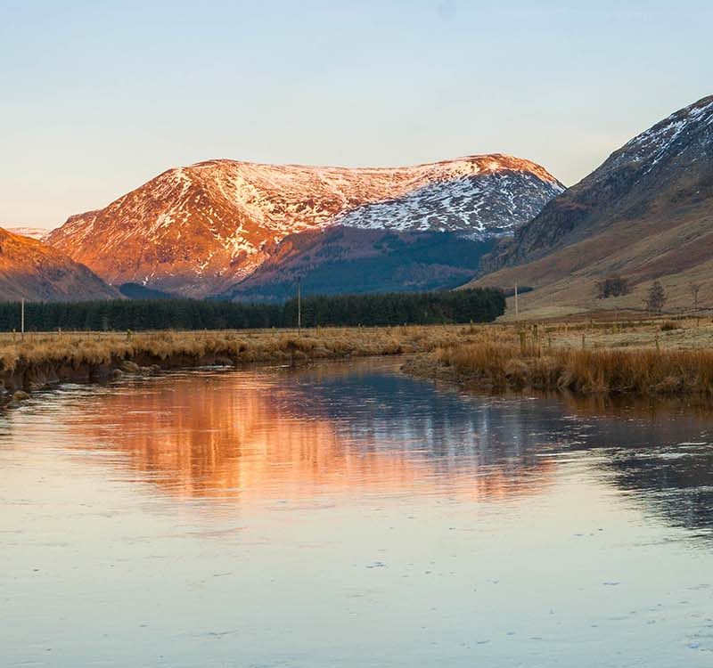 Sunset over mountains in Glen Clova