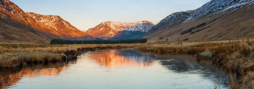 Sunset over mountains in Glen Clova