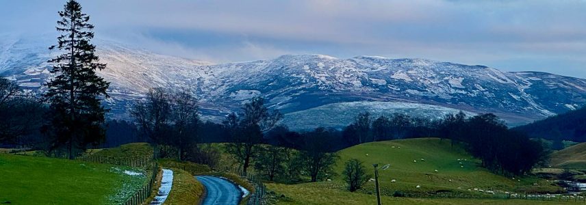 Snowcapped mountains in Glen Clova