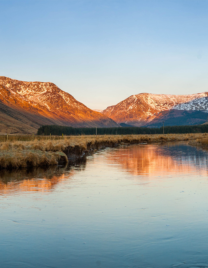 Sunset over mountains in Glen Clova