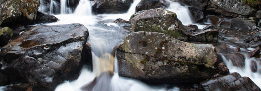 Water flowing over rocks in Glen Doll and Glen Clova
