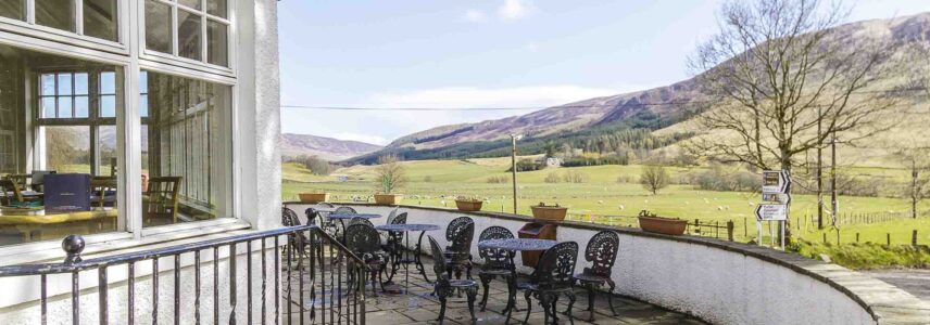 Outside terrace at Glen Clova.