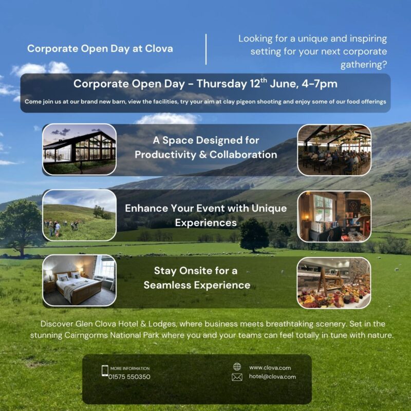Flyer advertising Glen Clova's corporate open day