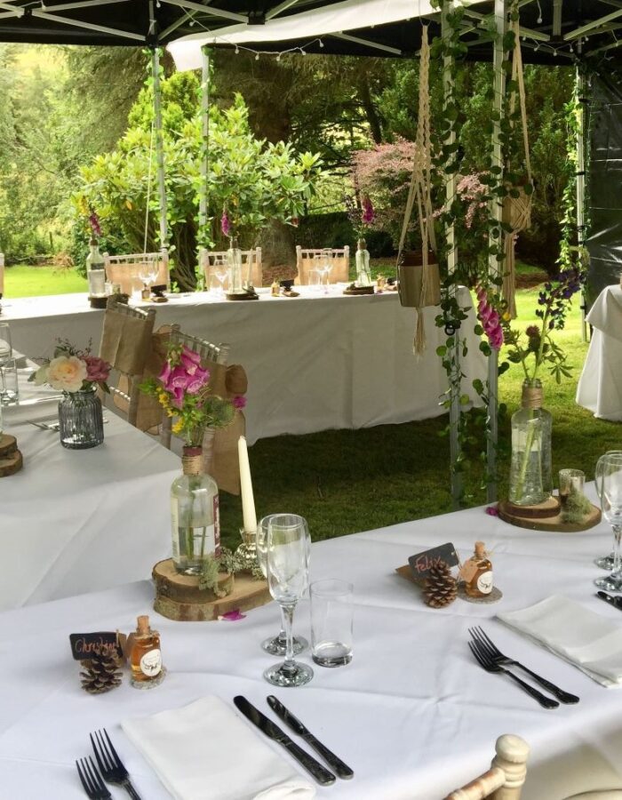 Outdoor wedding set in the grounds of Brandy Burn Old Manse House